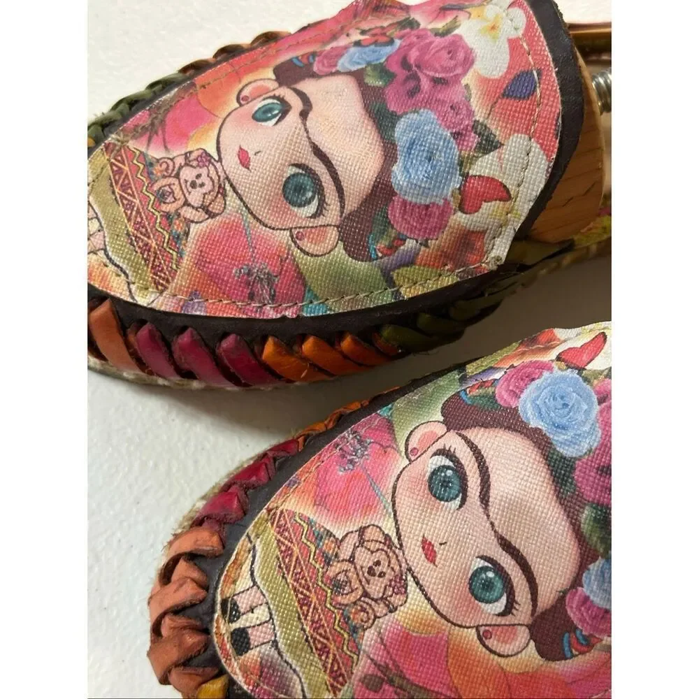 Angela's Women's Monita Frida Negro Leather Espadrille Flat Shoes Size 26